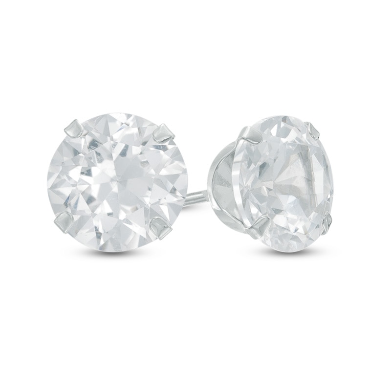 Main Image 1 of 8.0mm Lab-Created White Sapphire Stud Earrings in 14K White Gold