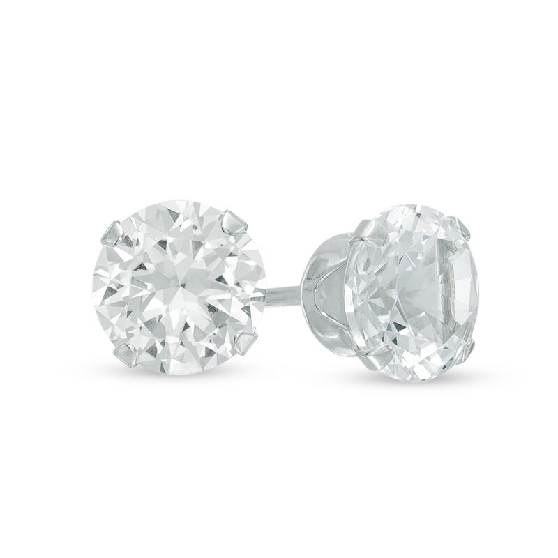 Main Image 1 of 6.5mm Lab-Created White Sapphire Stud Earrings in 14K White Gold