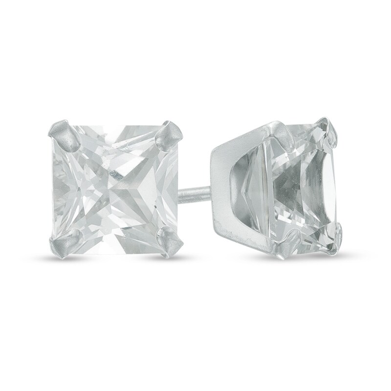 Main Image 1 of 6.0mm Princess-Cut Lab-Created White Sapphire Stud Earrings in 14K White Gold