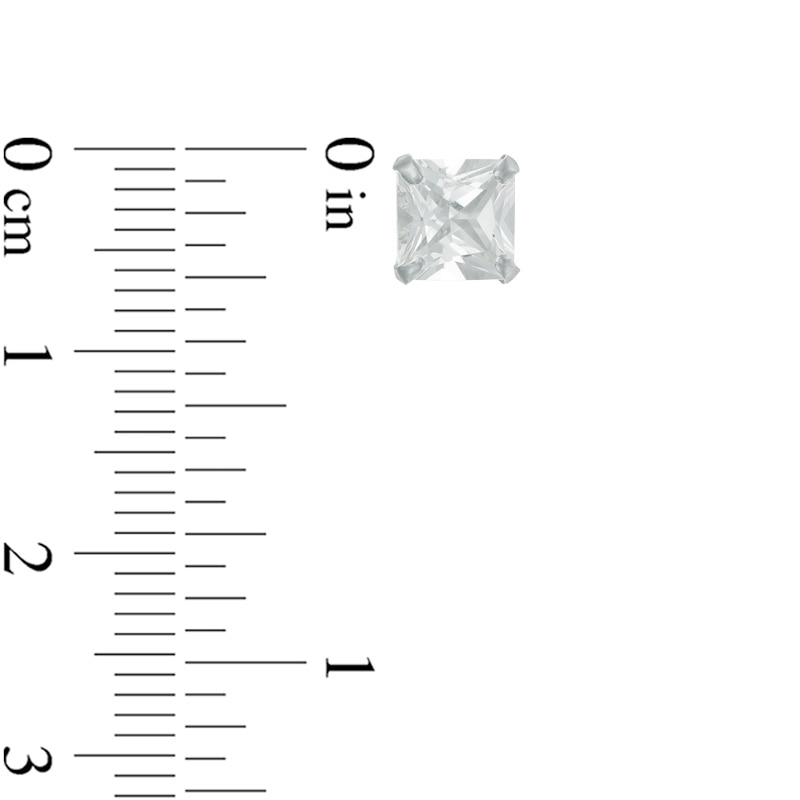 Main Image 2 of 6.0mm Princess-Cut Lab-Created White Sapphire Stud Earrings in 14K White Gold