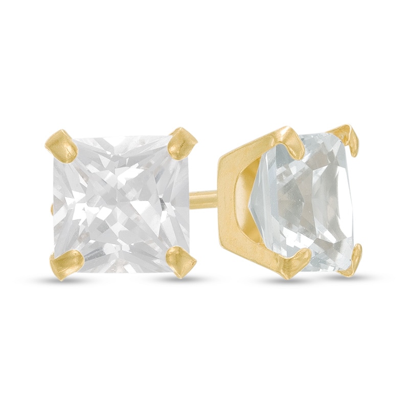 Main Image 1 of 6.0mm Princess-Cut Lab-Created White Sapphire Stud Earrings in 14K Gold