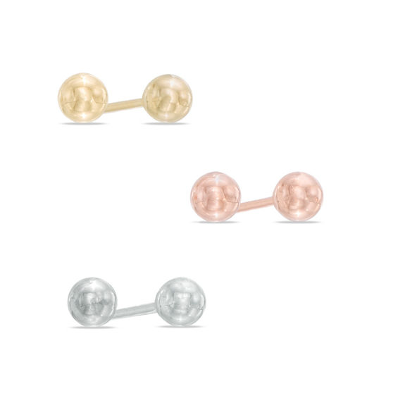 4.0mm Ball Stud Earrings Set in 14K Tri-Tone Gold