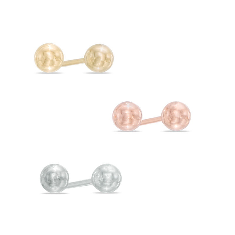 4.0mm Ball Stud Earrings Set in 14K Tri-Tone Gold