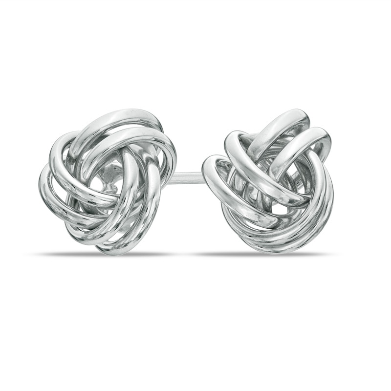 Main Image 1 of Love Knot Stud Earrings in 14K White Gold