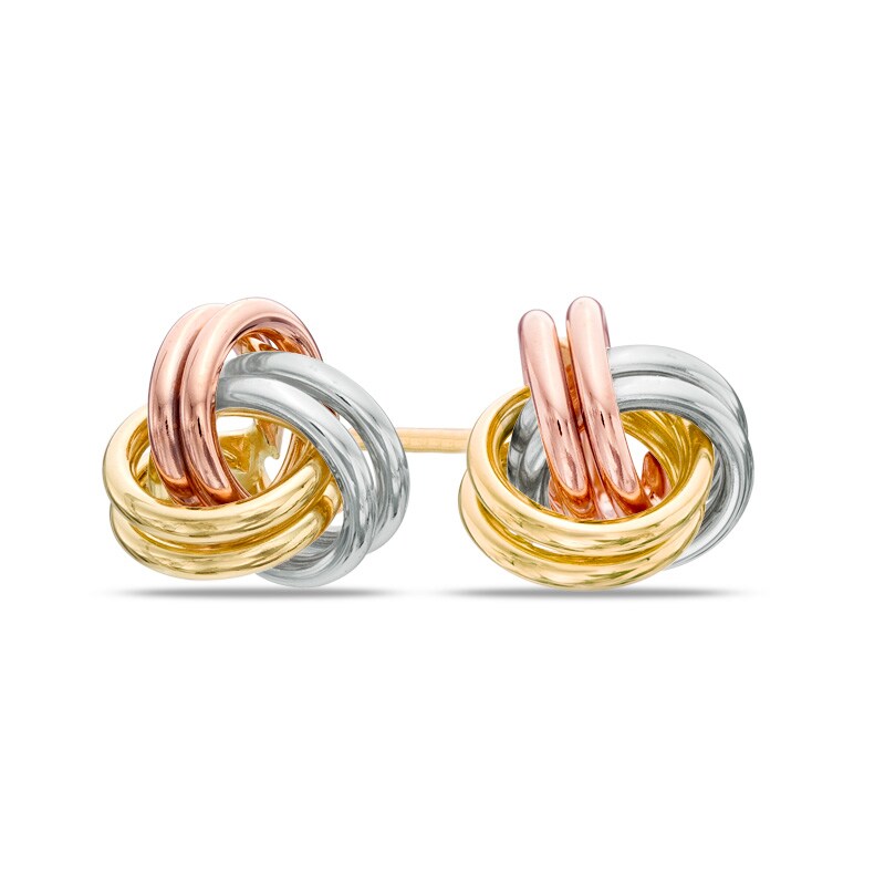 Main Image 1 of Love Knot Stud Earrings in 14K Tri-Tone Gold
