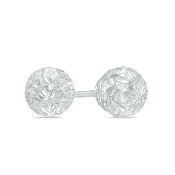 6.0mm Diamond-Cut Button Stud Earrings in 14K White Gold