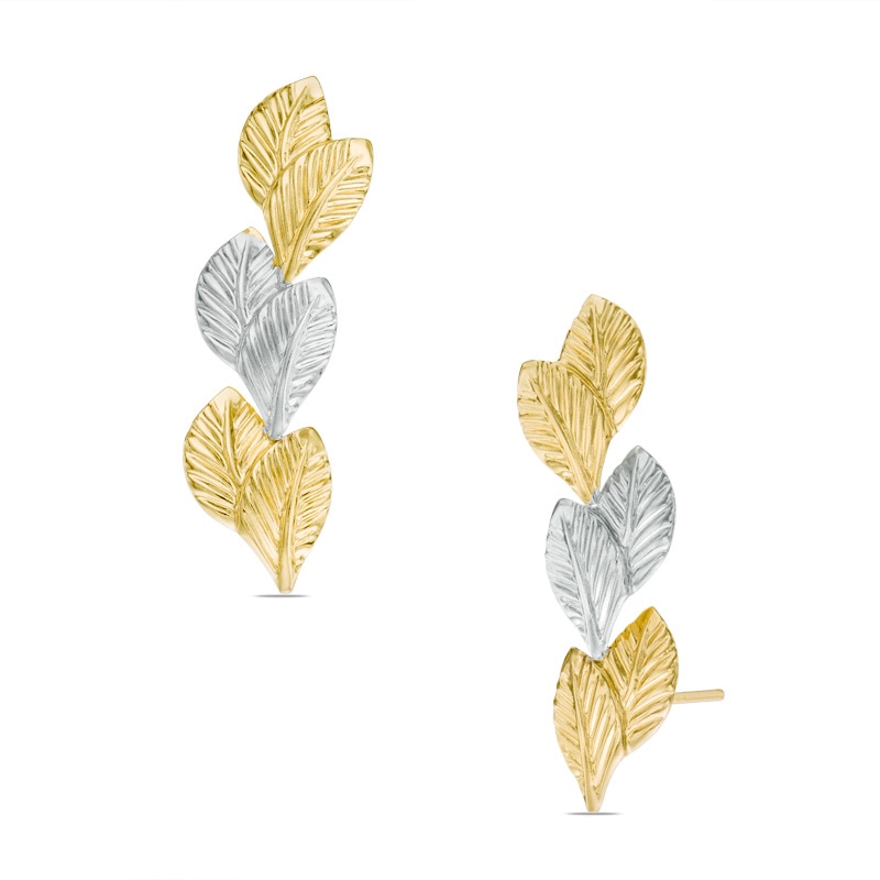 Main Image 1 of Triple Leaf Crawler Earrings in 14K Two-Tone Gold