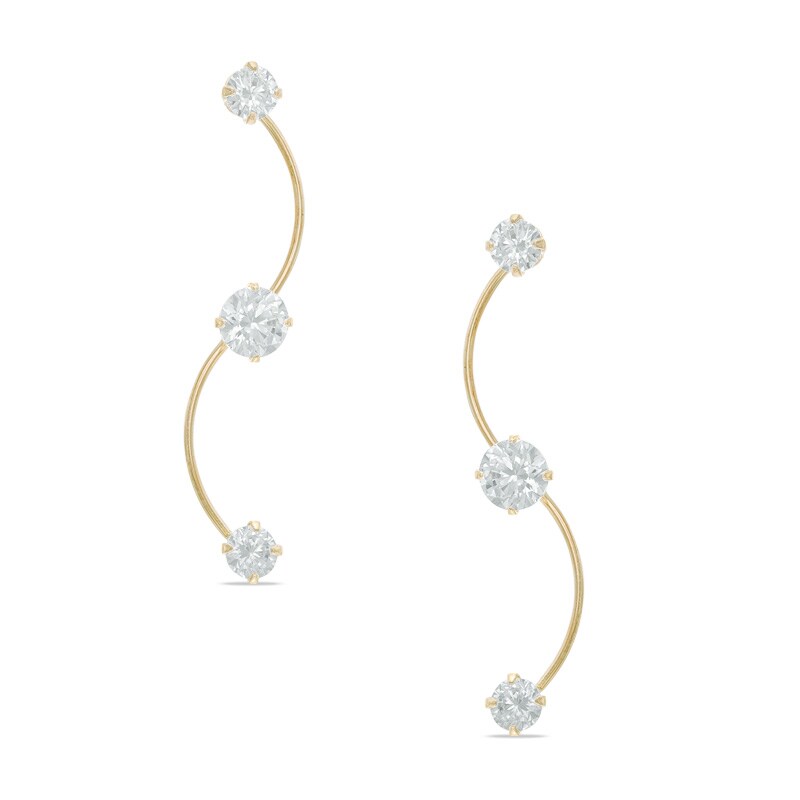 Main Image 1 of Cubic Zirconia Three Stone Curvy Crawler Earrings in 14K Gold