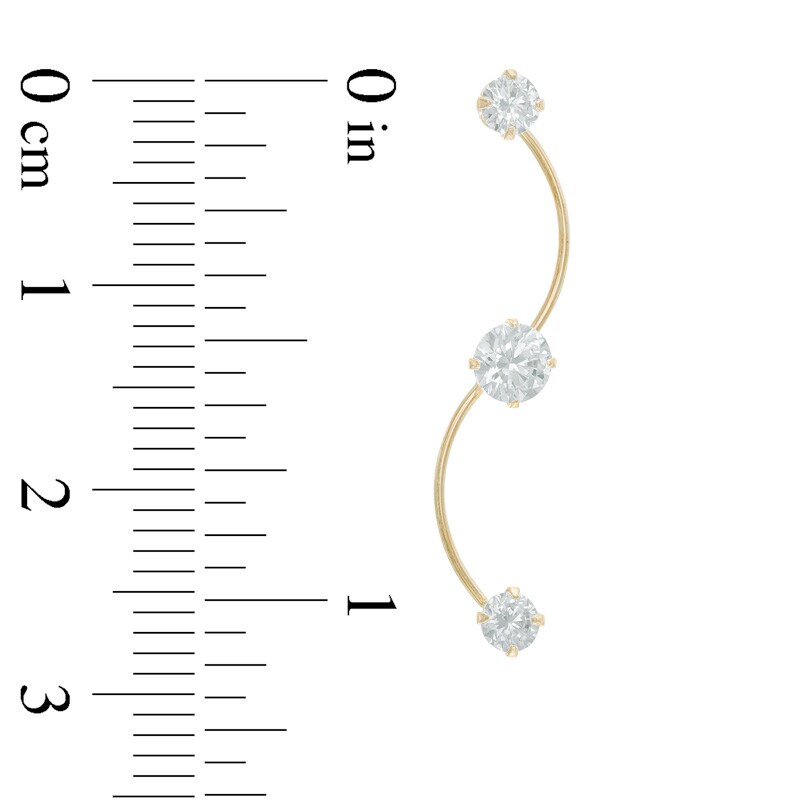 Main Image 2 of Cubic Zirconia Three Stone Curvy Crawler Earrings in 14K Gold