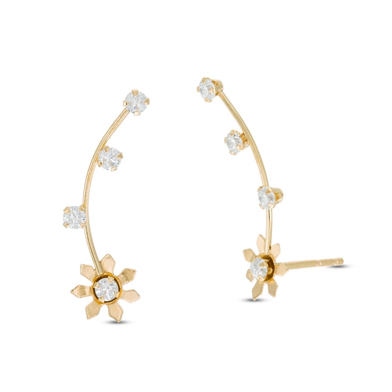 2.0mm Cubic Zirconia Daisy Crawler Earrings in 14K Gold