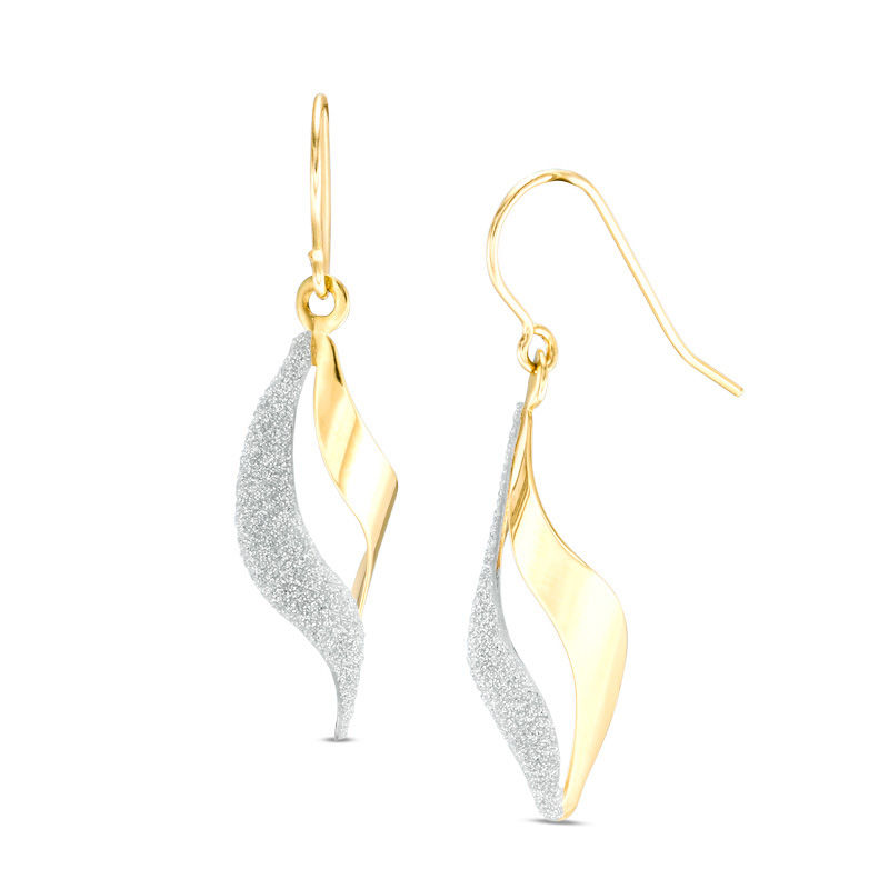 Glitter Open Flame Drop Earrings in 14K Gold