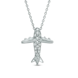Diamond Accent Airplane Pendant in 10K White Gold