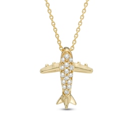Diamond Accent Airplane Pendant in 10K Gold