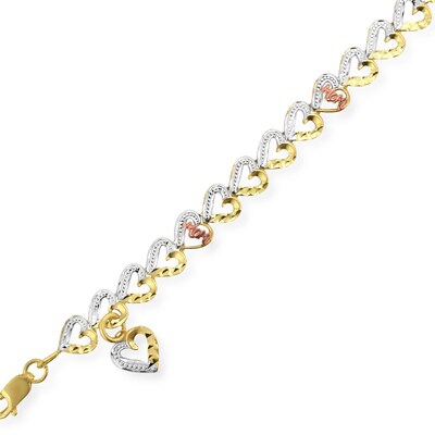 Diamond Cut Mom Heart Link Bracelet In 10k Tri Tone Gold Zales