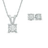 Thumbnail Image 0 of 1 CT. T.W. Diamond Solitaire Pendant and Earrings Set in 10K White Gold