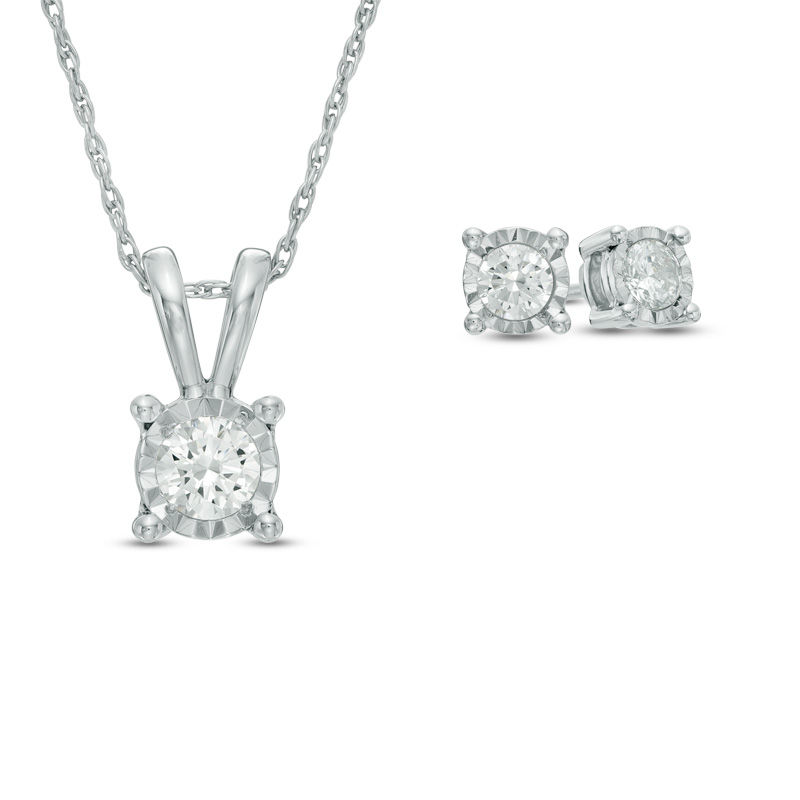 1 CT. T.W. Diamond Solitaire Pendant and Earrings Set in 10K White Gold