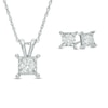 Thumbnail Image 0 of 1 CT. T.W. Diamond Solitaire Square Pendant and Earrings Set in 10K White Gold