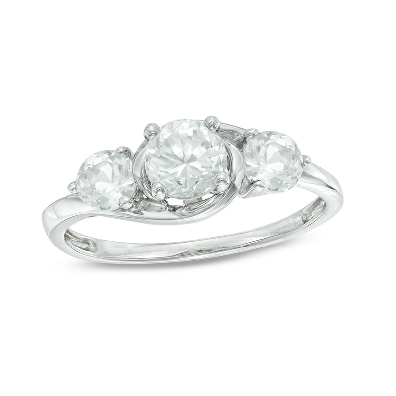 Main Image 1 of Lab-Created White Sapphire Three Stone Swirl Ring in 10K White Gold