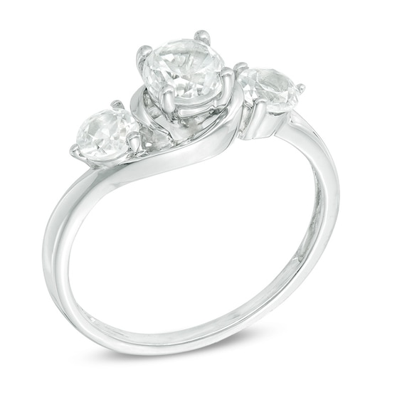 Lab-Created White Sapphire Three Stone Swirl Ring in 10K White Gold