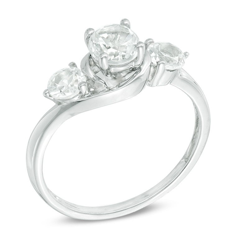 Main Image 2 of Lab-Created White Sapphire Three Stone Swirl Ring in 10K White Gold