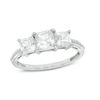 Thumbnail Image 1 of Princess-Cut Lab-Created White Sapphire Three Stone Ring in 10K White Gold