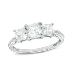 Princess-Cut Lab-Created White Sapphire Three Stone Ring in 10K White Gold