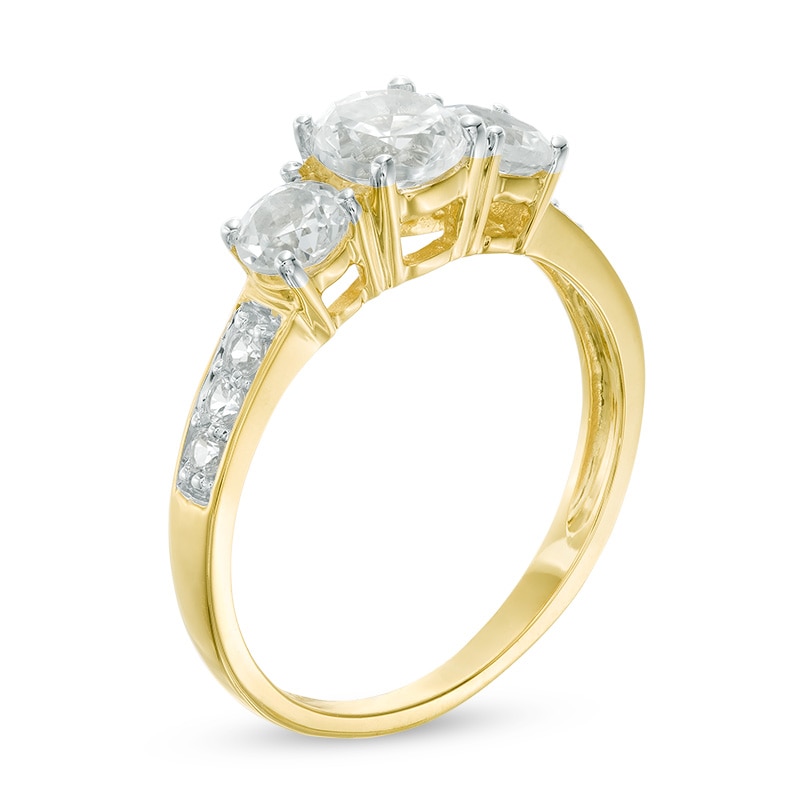 Main Image 2 of 5.2mm Lab-Created White Sapphire Three Stone Ring in 10K Gold