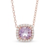 Thumbnail Image 1 of 6.0mm Cushion-Cut Amethyst and Lab-Created White Sapphire Frame Pendant in Sterling Silver and 14K Rose Gold Plate