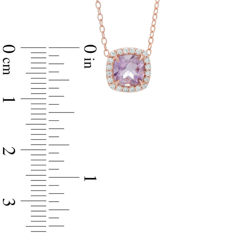 Main Image 2 of 6.0mm Cushion-Cut Amethyst and Lab-Created White Sapphire Frame Pendant in Sterling Silver and 14K Rose Gold Plate