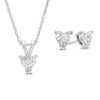 Thumbnail Image 1 of 1/4 CT. T.W. Diamond Solitaire Heart Pendant and Earrings Set in 10K White Gold