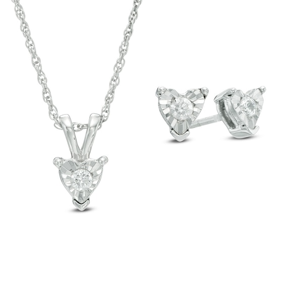 1/4 CT. T.W. Diamond Solitaire Heart Pendant and Earrings Set in 10K White Gold 1/4 CT. T.W. Diamond Solitaire Heart Pendant and Earrings Set in 10K White Gold