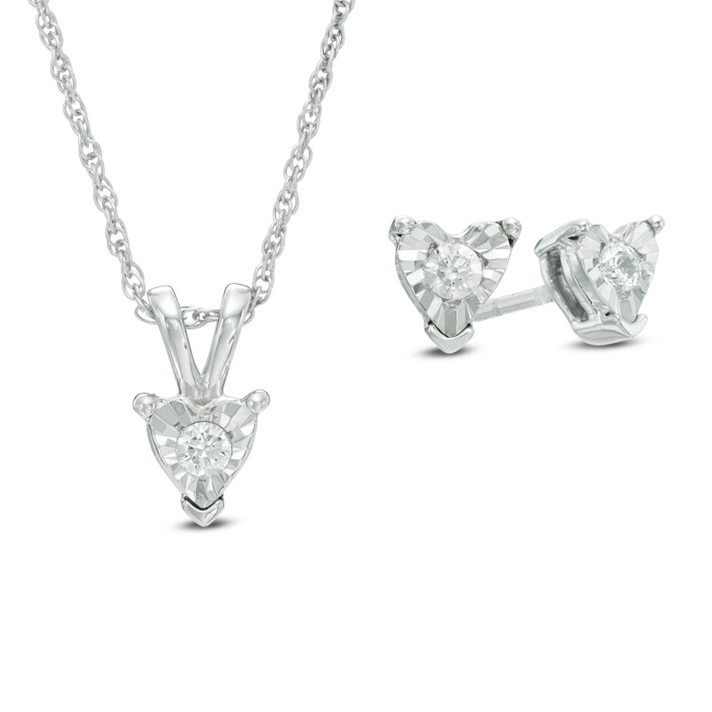 Main Image 1 of 1/4 CT. T.W. Diamond Solitaire Heart Pendant and Earrings Set in 10K White Gold