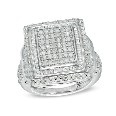 Sterling Silver Diamond Mens Domed Frame Cluster Ring Fashion Band Cocktail Style 3/8 ct 