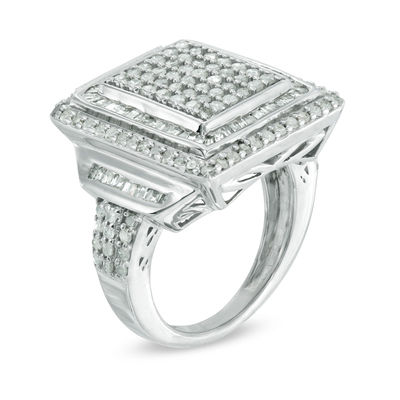 1-1/2 CT. T.W. Diamond Cluster Double Square Frame Ring in Sterling Silver