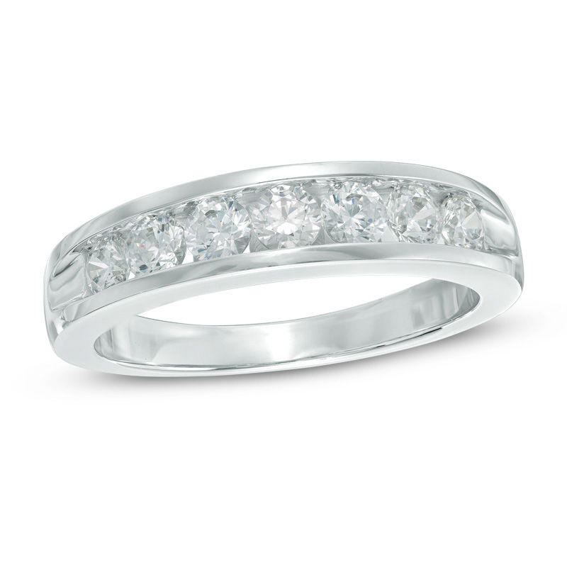 Men's Celebration Grand® 1 CT. T.W. Diamond Seven Stone Anniversary Band in 14K White Gold (H-I/I1)