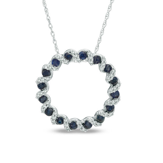 Blue Sapphire and 1/8 CT. T.w. Diamond Circle Twist Pendant in Sterling Silver