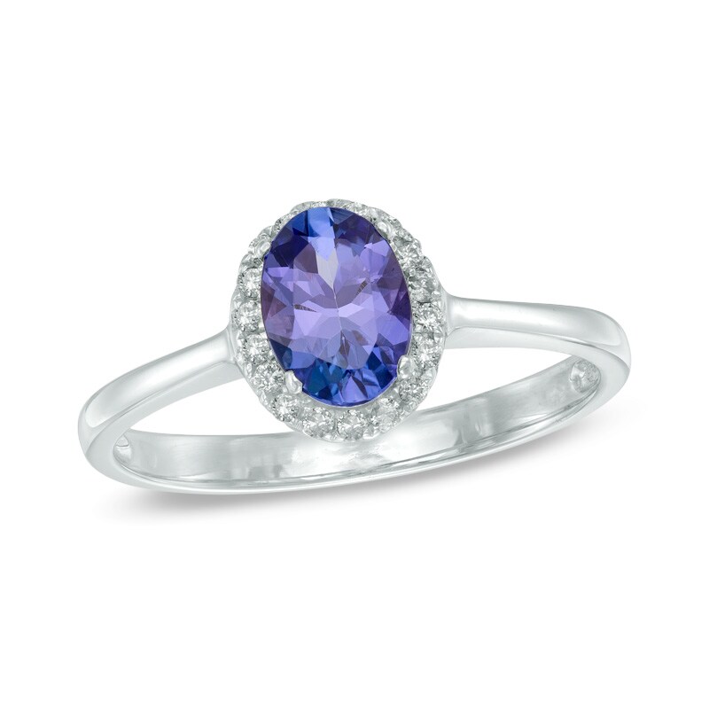Main Image 1 of Oval Tanzanite and Diamond Accent Frame Ring in 10K White Gold
