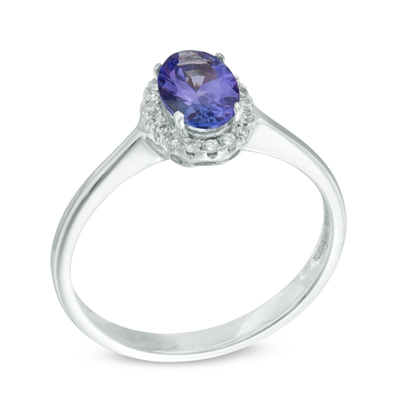 Oval Tanzanite and Diamond Accent Frame Ring in 10K White Gold