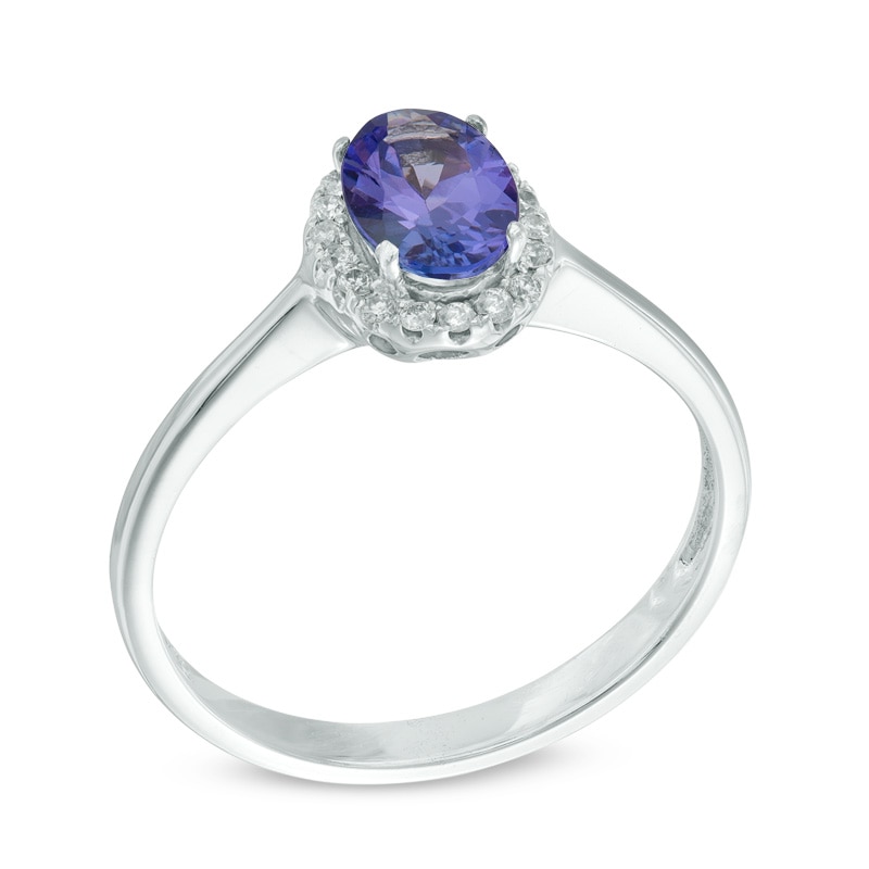 Main Image 2 of Oval Tanzanite and Diamond Accent Frame Ring in 10K White Gold