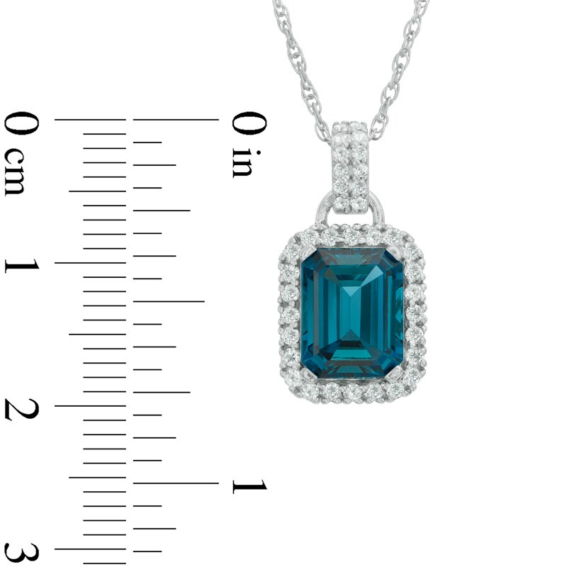 Main Image 2 of Octagonal London Blue and White Topaz Frame Pendant in Sterling Silver