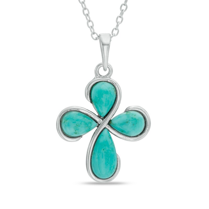 Main Image 1 of Pear-Shaped Turquoise Cross Pendant in Sterling Silver