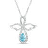 Thumbnail Image 0 of Pear-Shaped Swiss Blue Topaz and Lab-Created White Sapphire Infinity Angel Pendant in Sterling Silver