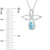 Thumbnail Image 1 of Pear-Shaped Swiss Blue Topaz and Lab-Created White Sapphire Infinity Angel Pendant in Sterling Silver