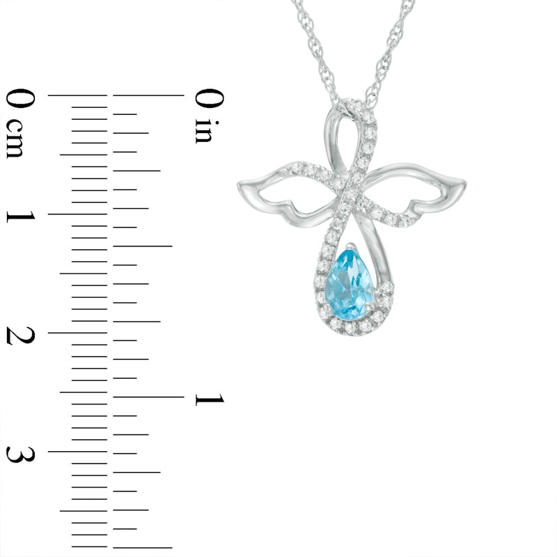 Pear-Shaped Swiss Blue Topaz and Lab-Created White Sapphire Infinity Angel Pendant in Sterling Silver