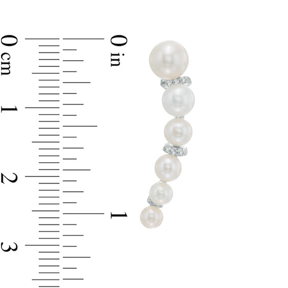 3.1-5.0mm Freshwater Cultured Pearl and Lab-Created White Sapphire Crawler Earrings in Sterling Silver