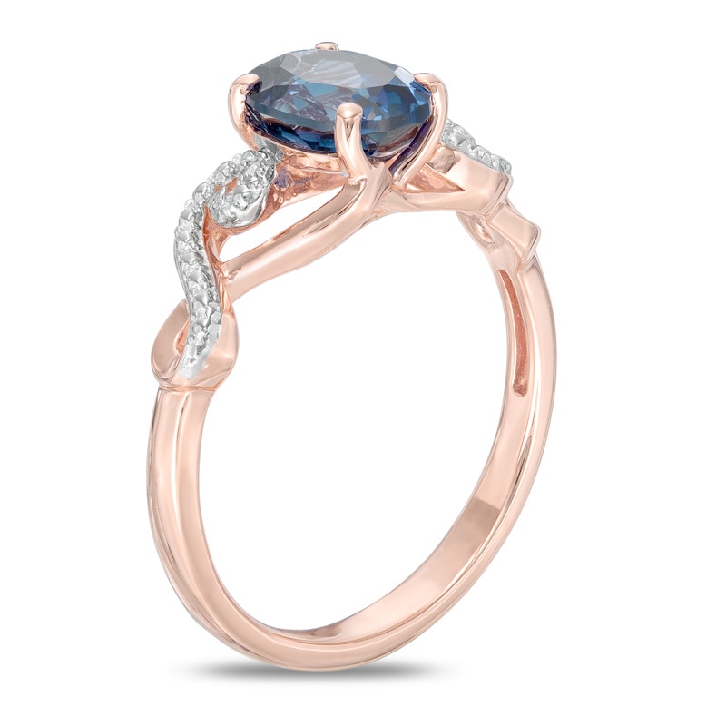 Main Image 2 of Oval London Blue Topaz and Lab-Created White Sapphire Twist Ring in 10K Rose Gold