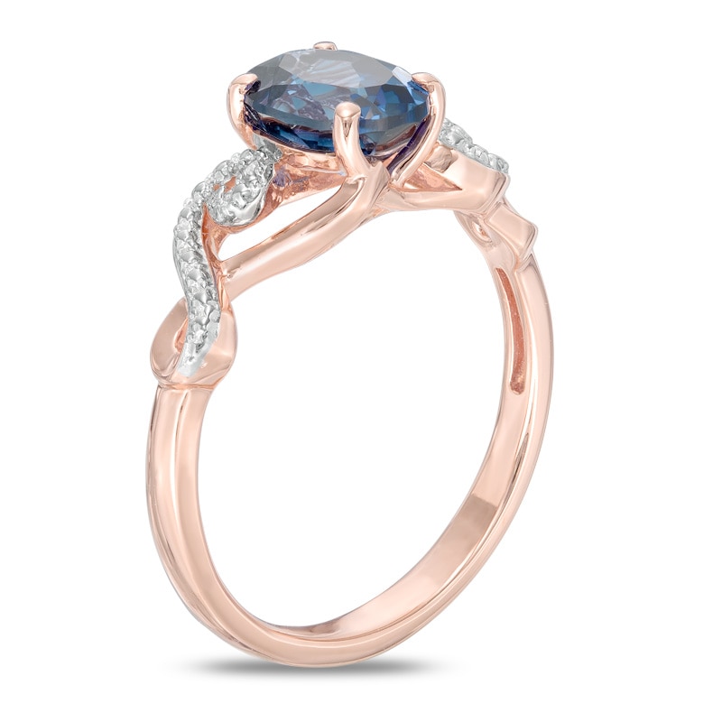 Oval London Blue Topaz and Lab-Created White Sapphire Twist Ring in 10K Rose Gold