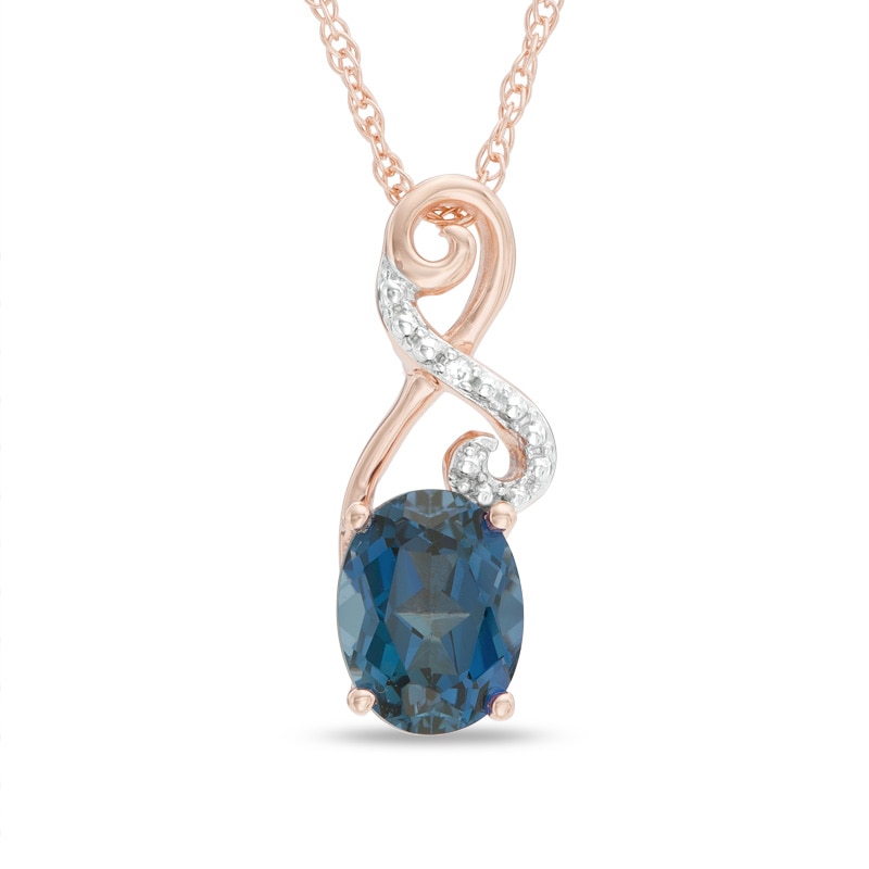 Oval London Blue Topaz and Lab-Created White Sapphire Infinity Loop Pendant in 10K Rose Gold