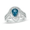 Thumbnail Image 1 of Pear-Shaped London Blue Topaz and Lab-Created White Sapphire Double Frame Ring in Sterling Silver