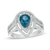 Thumbnail Image 0 of Pear-Shaped London Blue Topaz and Lab-Created White Sapphire Double Frame Ring in Sterling Silver